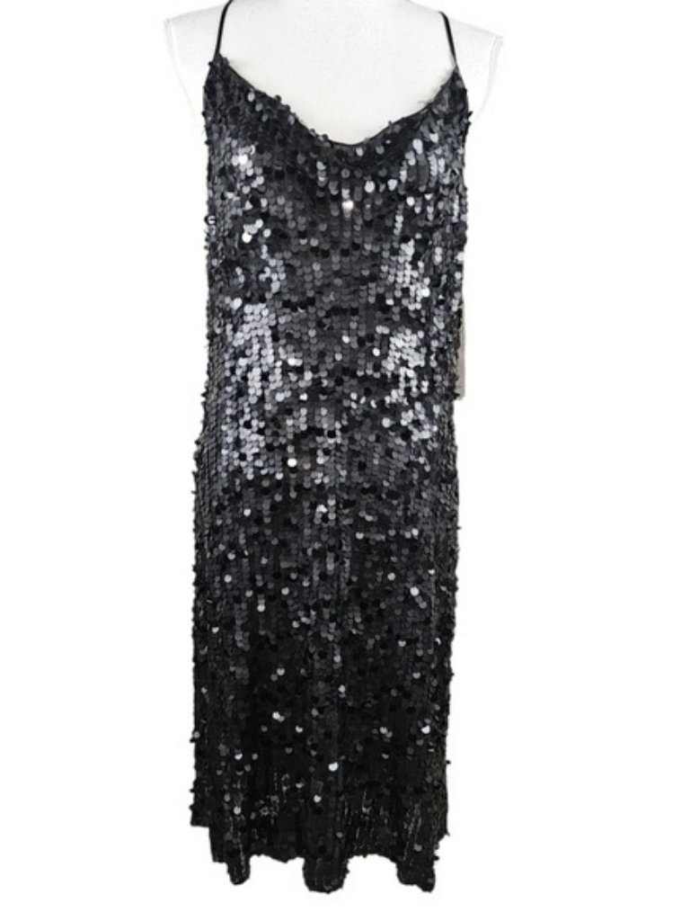 Peter Nygard Black Silk Sequined Racerback Cocktail Dress In 10 Nwt